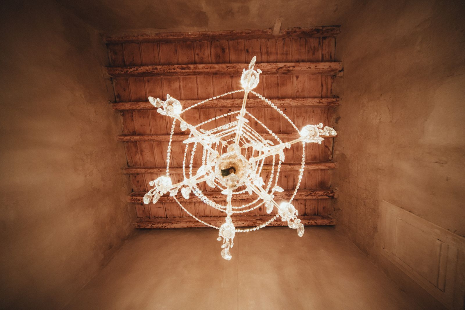 The crystal chandelier, seen from directly below.