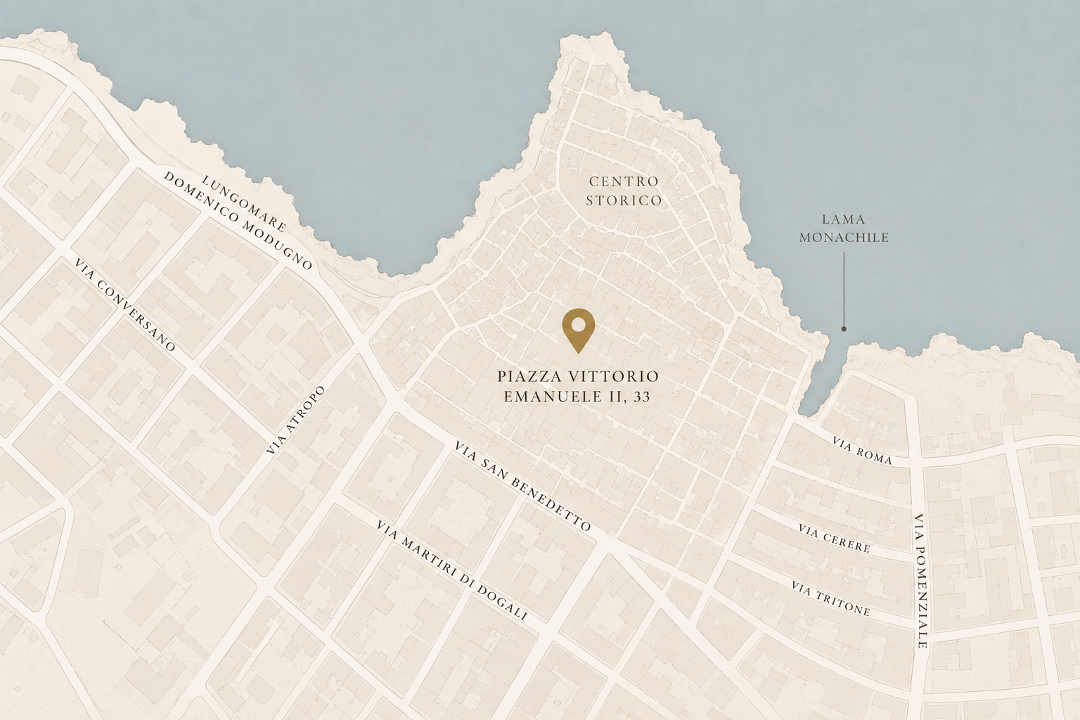 Map showing The Duchess of Puglia at Piazza Vittorio Emanuele II 33, Polignano a Mare