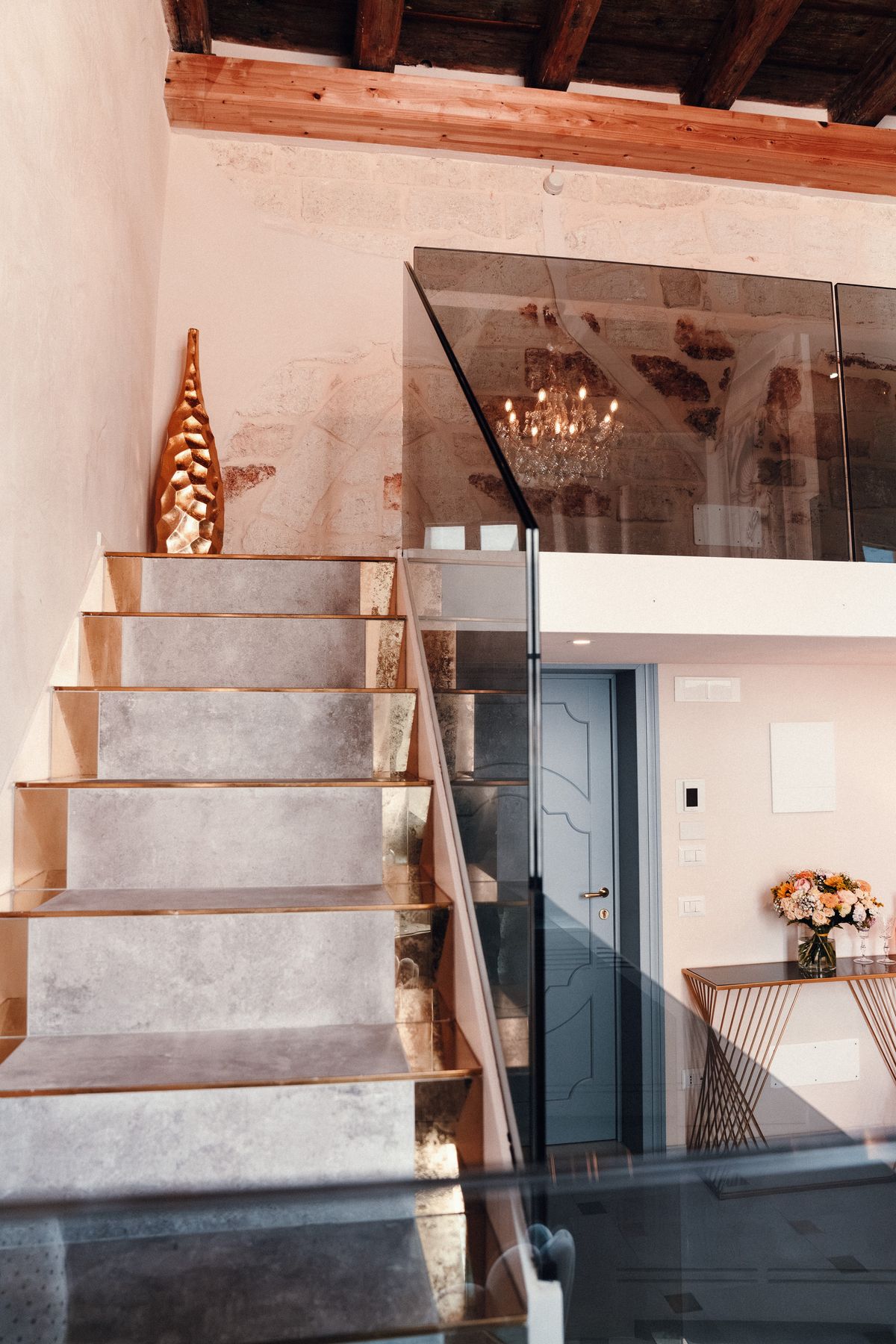 The stairs up to the mezzanine.